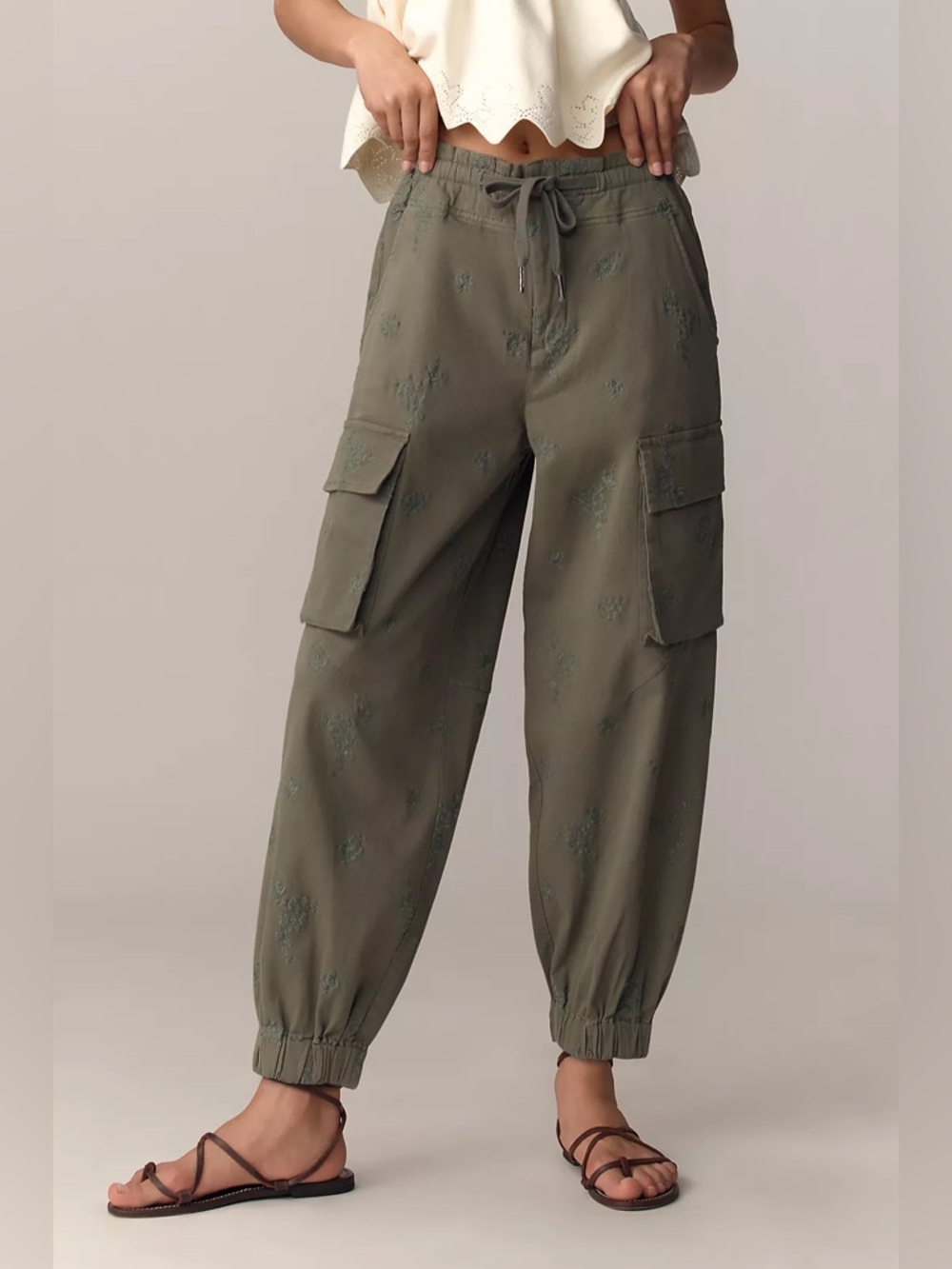 Anthropologie Pilcro Ditsy Embroidered Drawstring Cargo Pants
